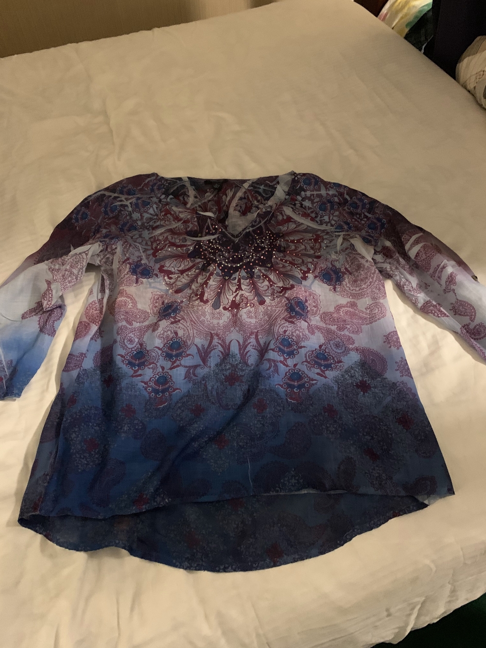 Westbound Blue and Purple Paisley Ombre V-Neck Tunic